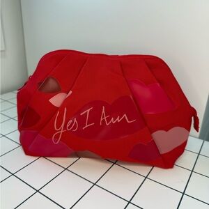 Yes I Am Red Cosmetic Bag with lip/kiss print
